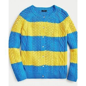J. CREW Cable-knit wool cardigan sweater in rugby stripe Size Medium